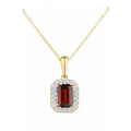 9ct Yellow Gold Octagon Garnet and Diamond Pendant Necklace