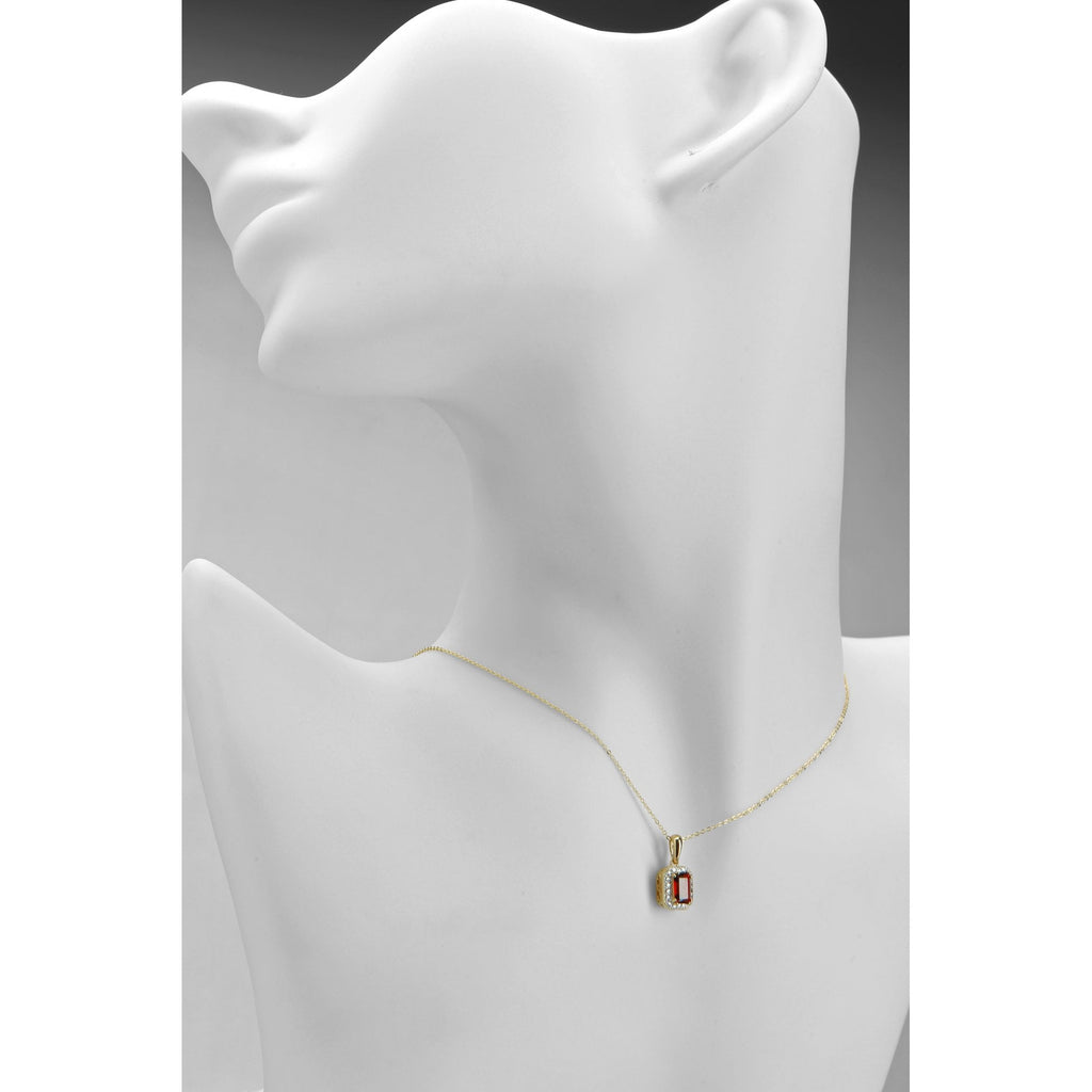 9ct Yellow Gold Octagon Garnet and Diamond Pendant Necklace