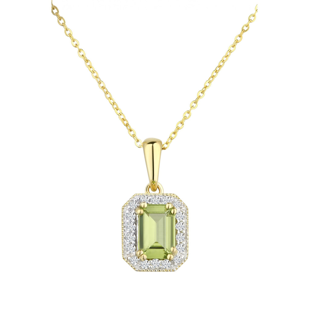 9ct Yellow Gold Octagon Peridot & Diamond Pendant Necklace
