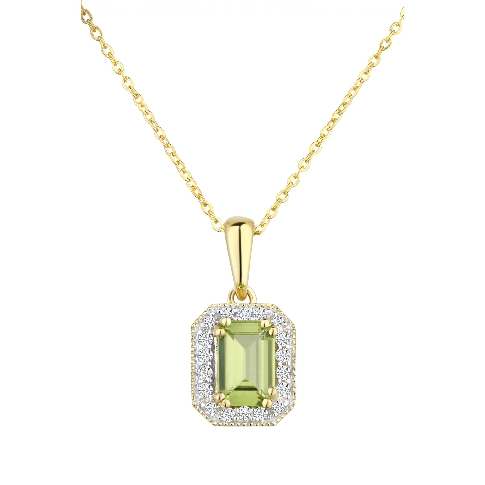 9ct Yellow Gold Octagon Peridot & Diamond Pendant Necklace
