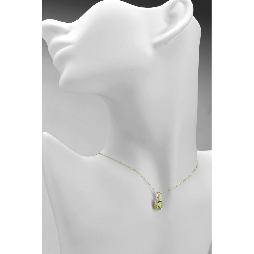9ct Yellow Gold Octagon Peridot & Diamond Pendant Necklace