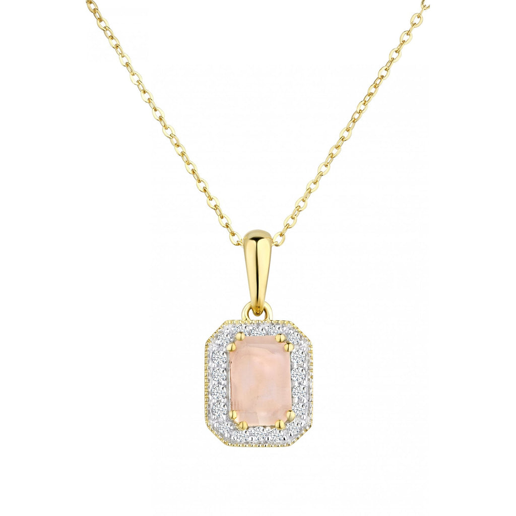 9ct Yellow Gold Octagon Pink Opal & Diamond Pendant Necklace