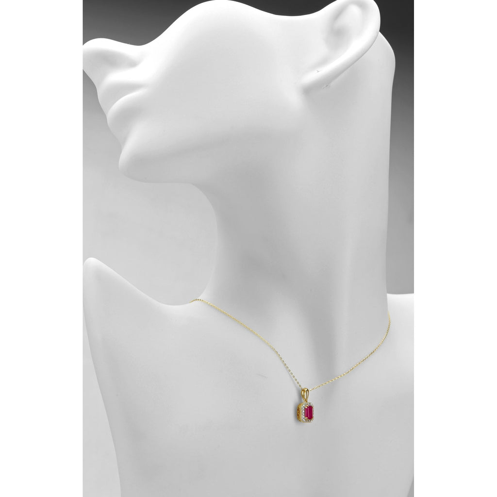 9ct Yellow Gold Octagon Ruby and Diamond Pendant Necklace