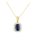 Octagon Natural Blue Sapphire and Diamond Solitaire Halo Necklace with Chain in 9ct Yellow Gold