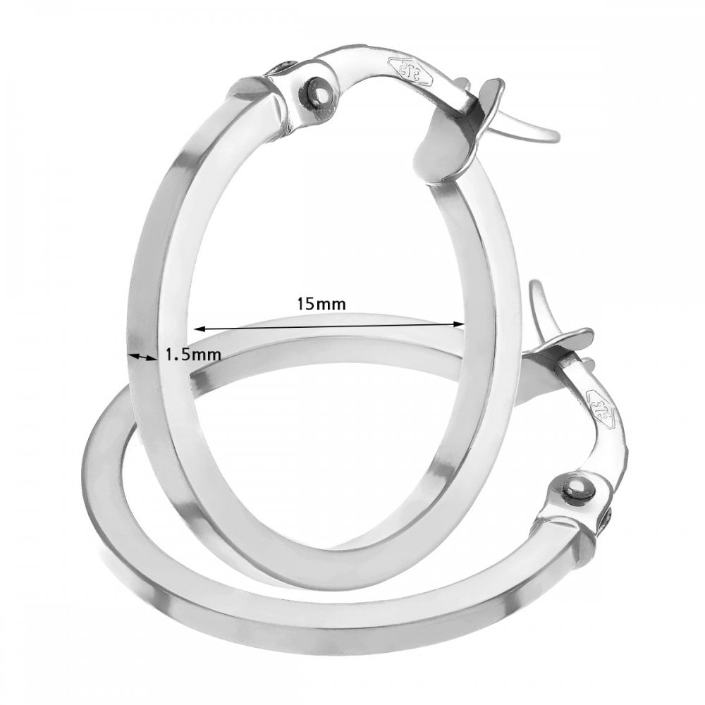 9ct White Gold 1.5cm Diameter Hoop Earrings