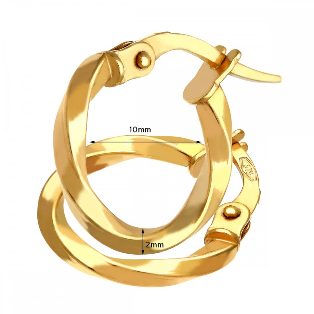 9ct Yellow Gold 1cm Diameter Twist Hoop Earrings