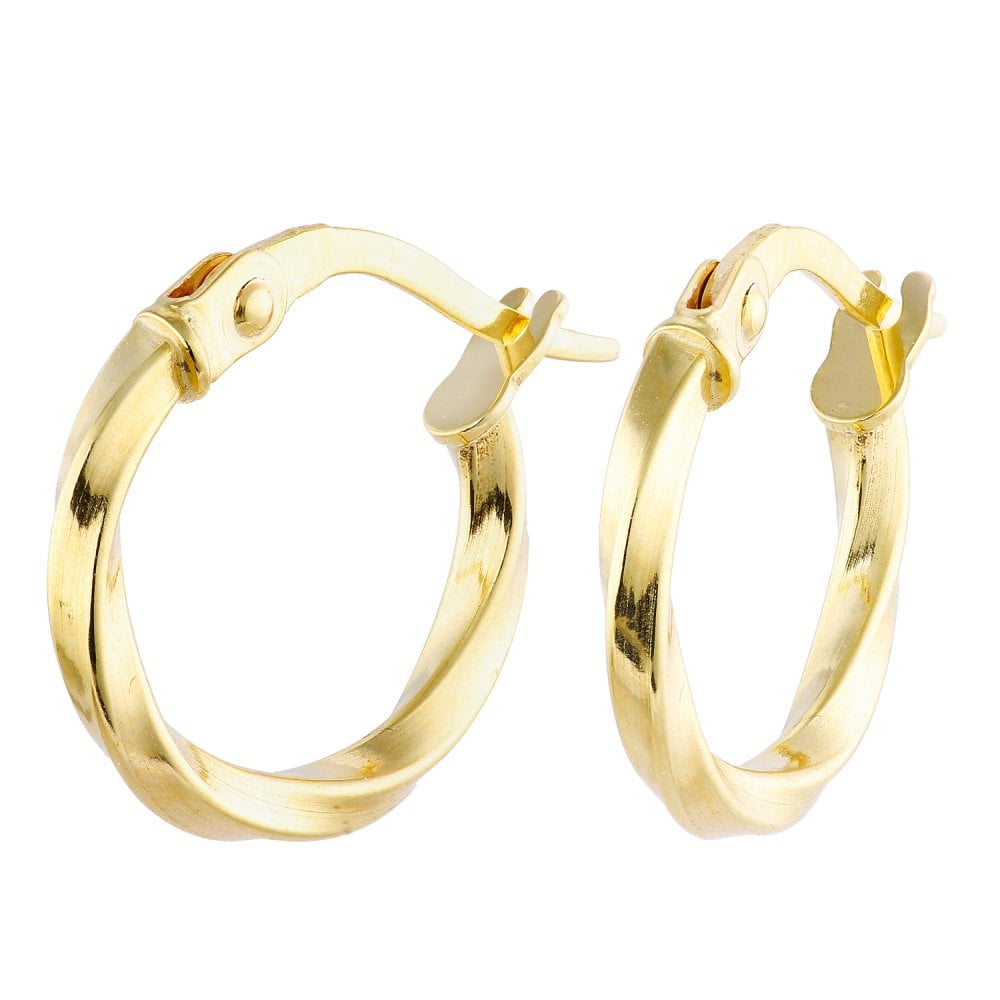 9ct Yellow Gold 1cm Diameter Twist Hoop Earrings
