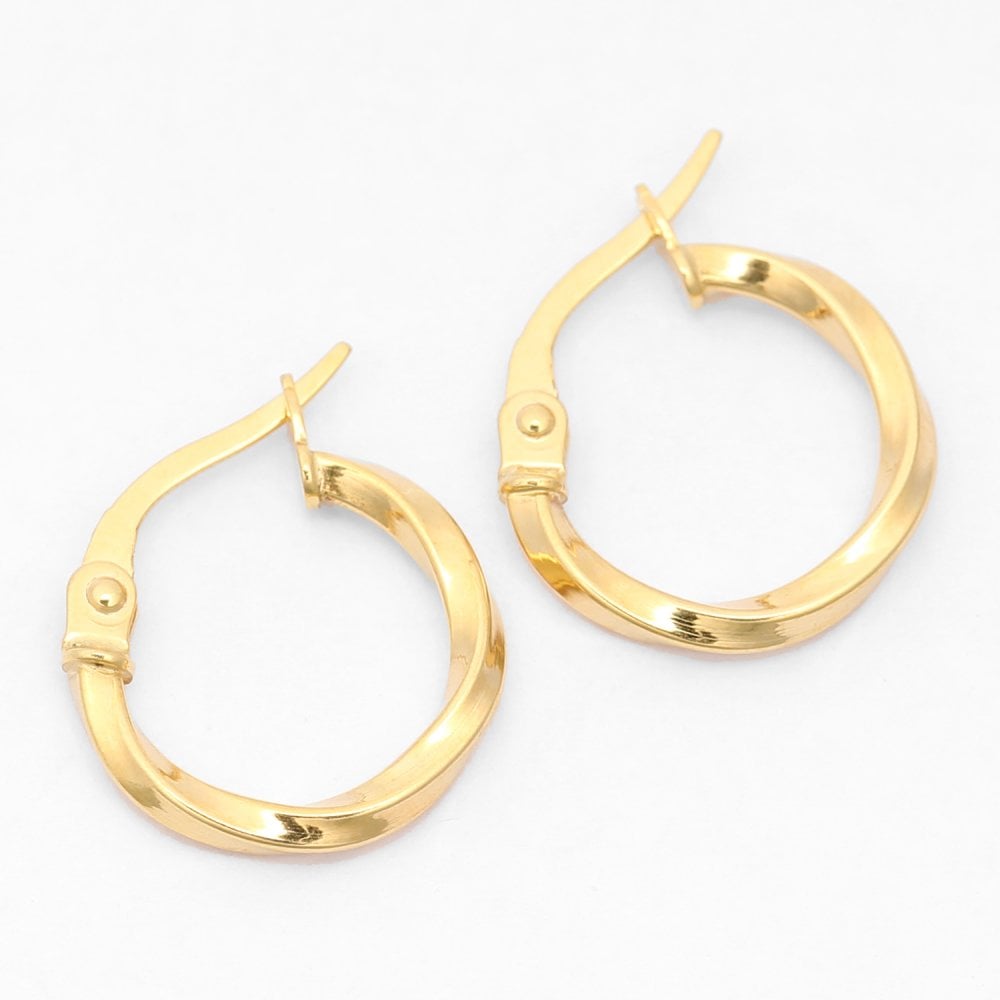 9ct Yellow Gold 1cm Diameter Twist Hoop Earrings