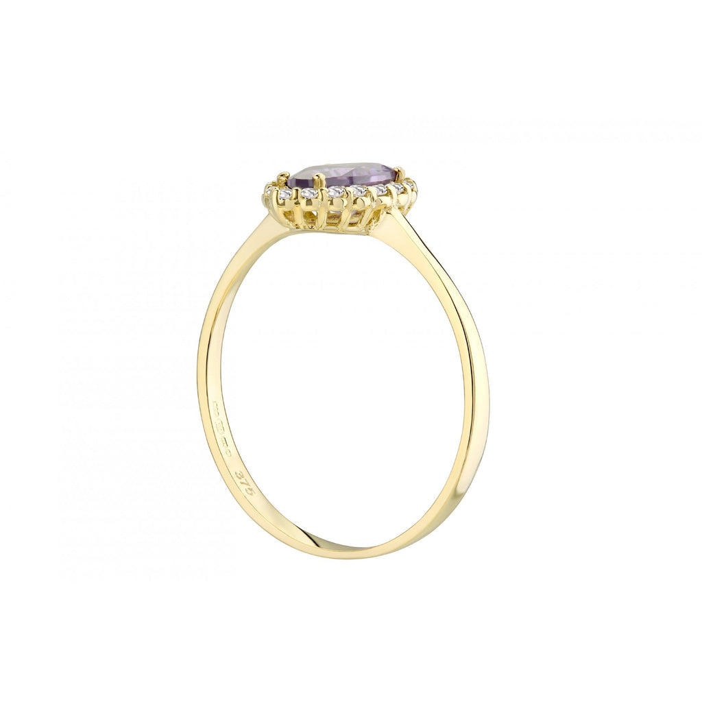 9ct Yellow Gold Cz Amethyst Pear Cluster Ring