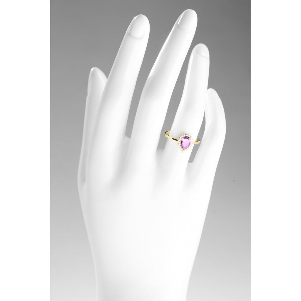 9ct Yellow Gold Cz Amethyst Pear Cluster Ring
