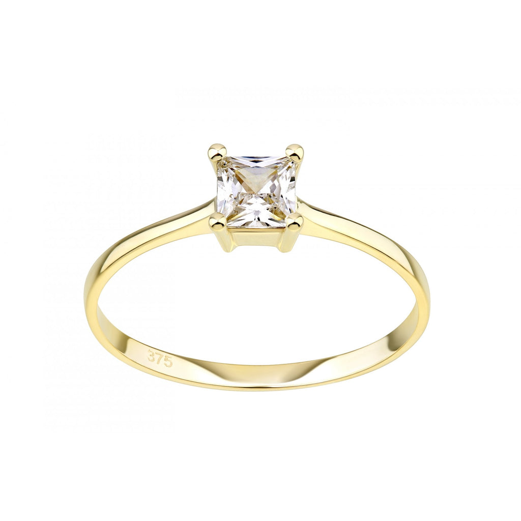 9ct Yellow Gold Princess Cut Cubic Zirconia Engagement Solitaire Ring