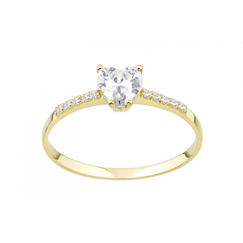 9ct Yellow Gold Heart Cubic Zirconia Engagement Shoulders Ring