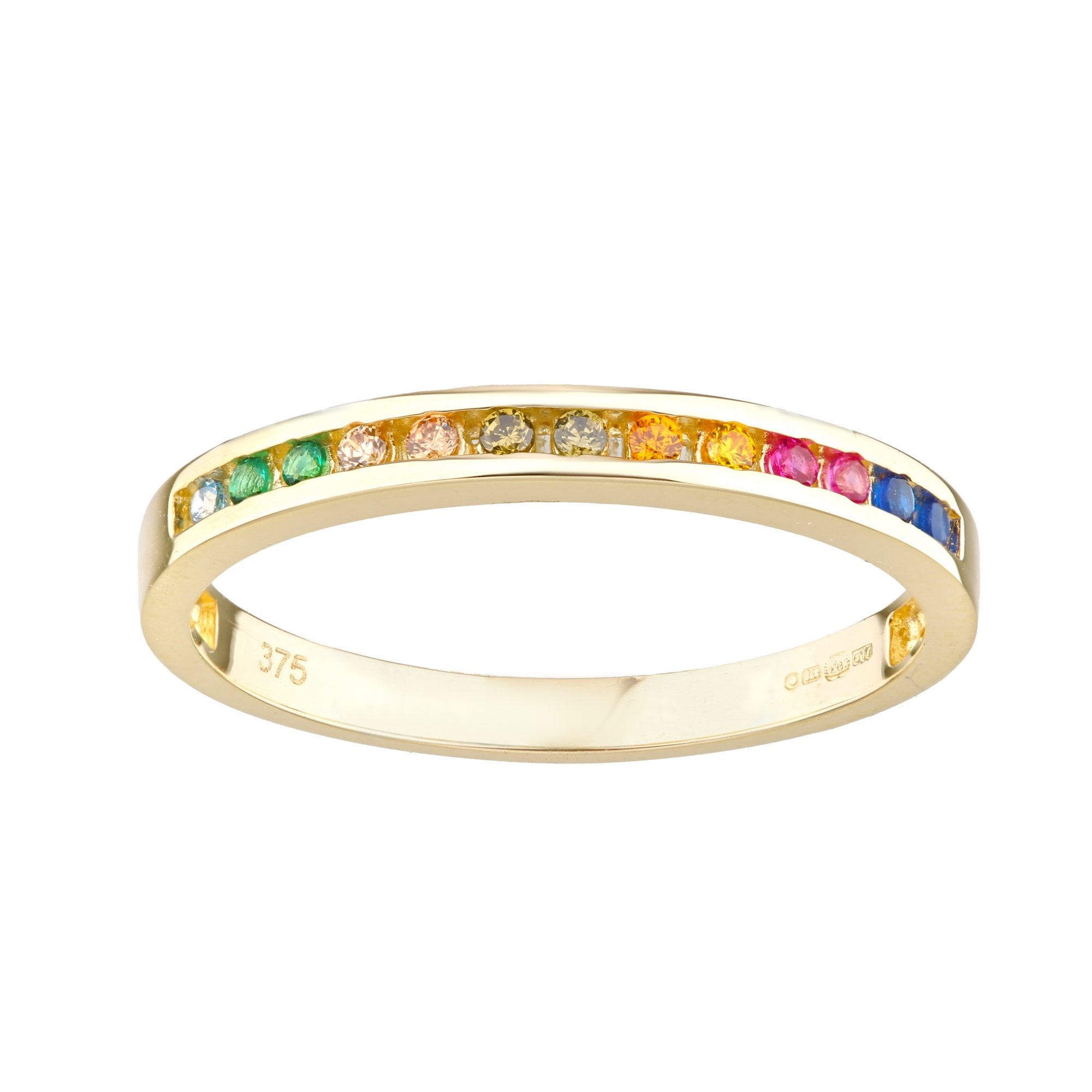 9ct Yellow Gold Rainbow Cubic Zirconia Channel Eternity Ring