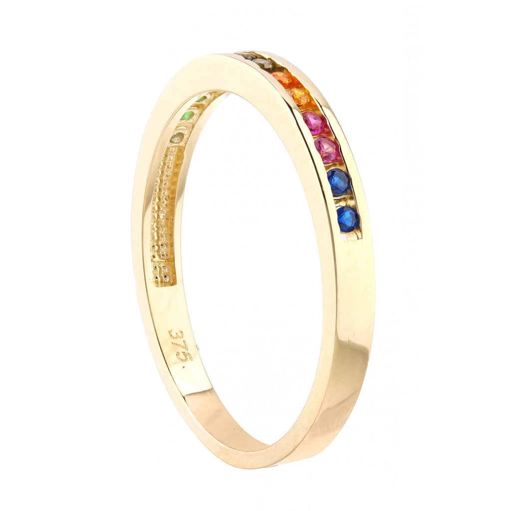 9ct Yellow Gold Rainbow Cubic Zirconia Channel Eternity Ring