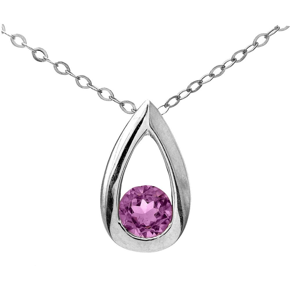 9ct White Gold Amethyst Teardrop Pendant Necklace