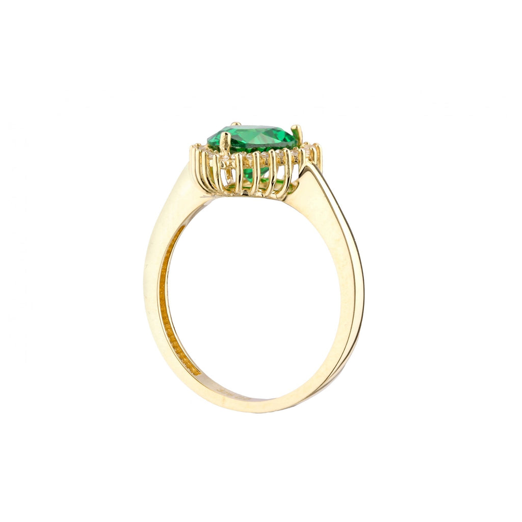 9ct Yellow Gold Heart Emerald Cluster Ring with Cubic Zirconia