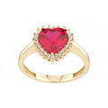 9ct Yellow Gold Cz Ruby Heart Cluster Ring