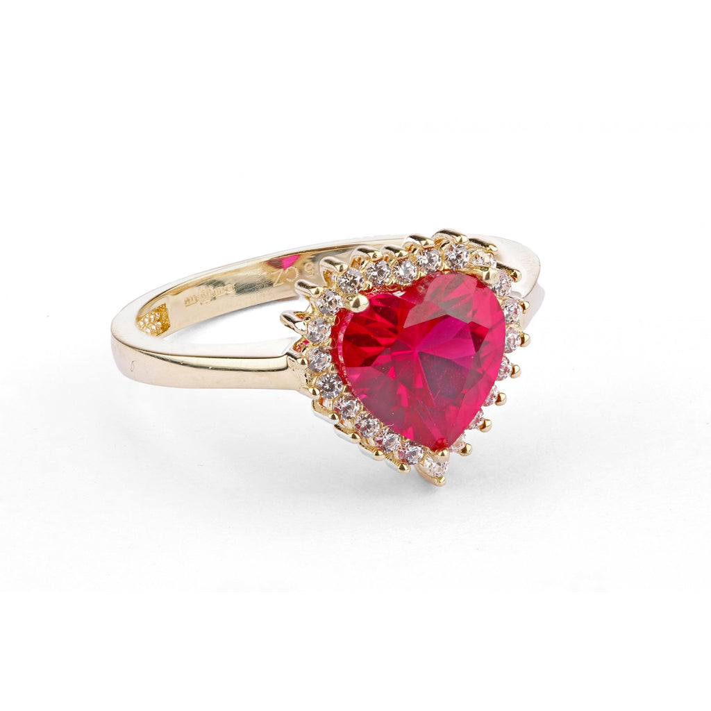 9ct Yellow Gold Cz Ruby Heart Cluster Ring