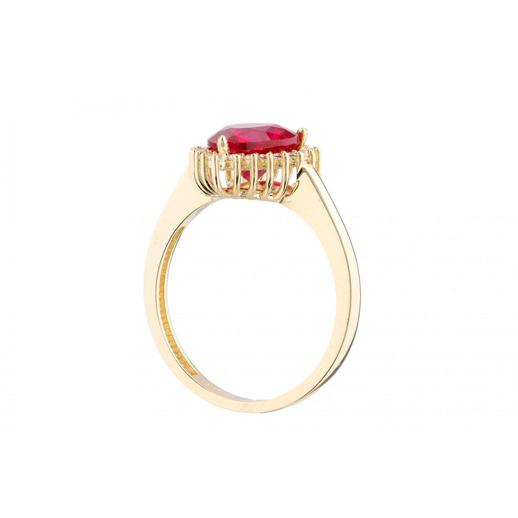 9ct Yellow Gold Cz Ruby Heart Cluster Ring