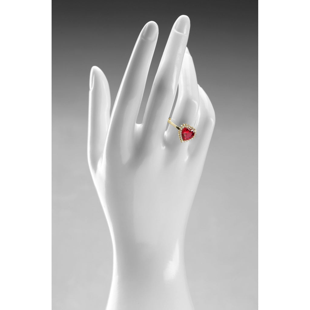 9ct Yellow Gold Cz Ruby Heart Cluster Ring