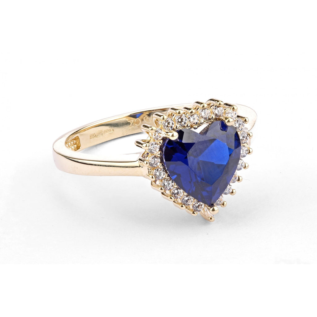 9ct Yellow Gold Cz Sapphire Heart Cluster Ring