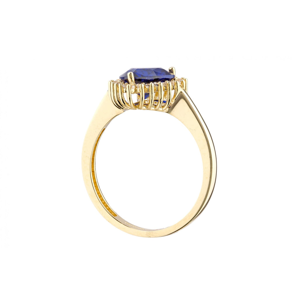 9ct Yellow Gold Cz Sapphire Heart Cluster Ring