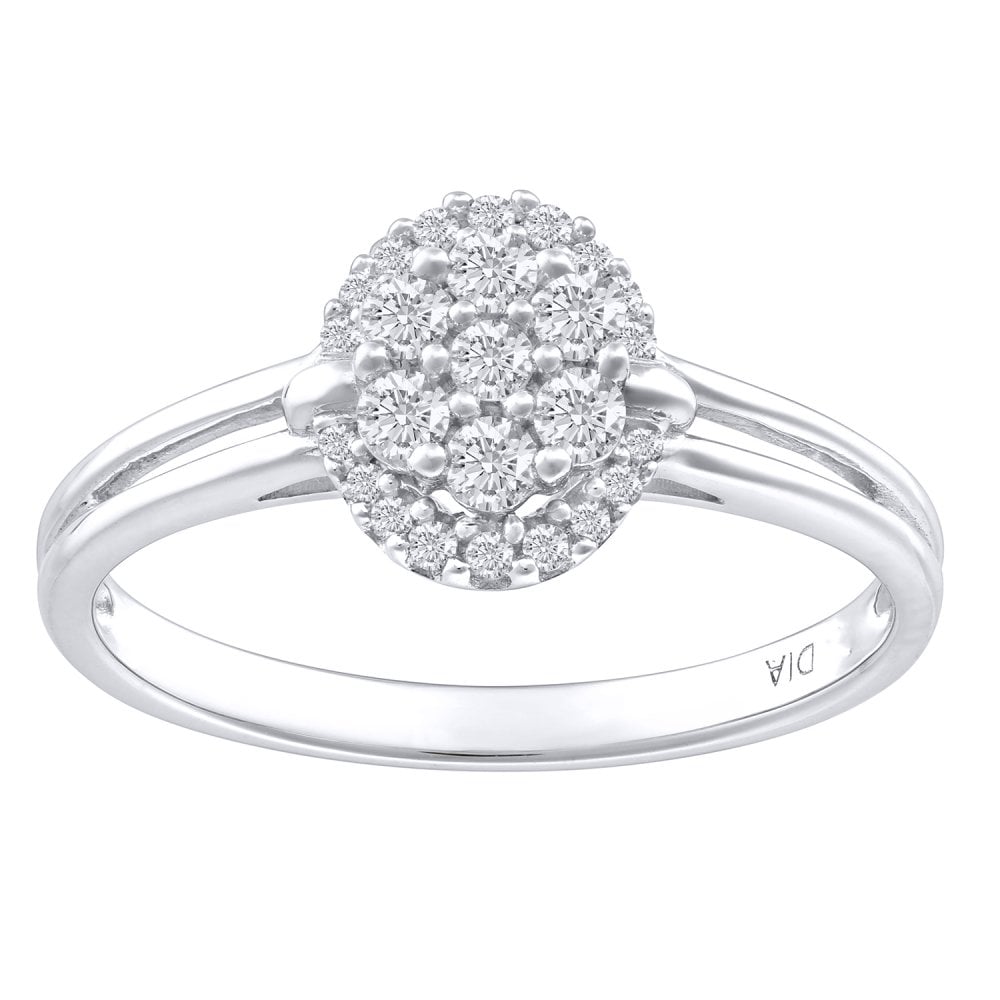 9ct White Gold 0.30 Carat Natural Diamond Cluster Oval Ring