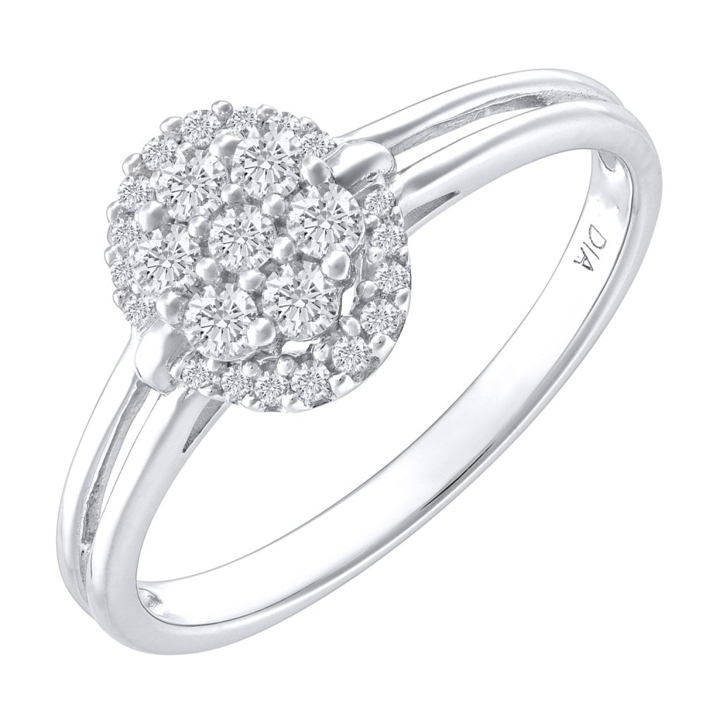 9ct White Gold 0.30 Carat Natural Diamond Cluster Oval Ring