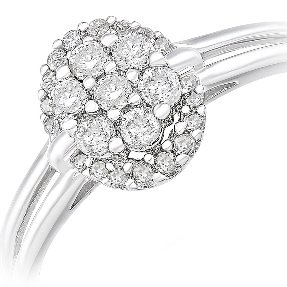9ct White Gold 0.30 Carat Natural Diamond Cluster Oval Ring