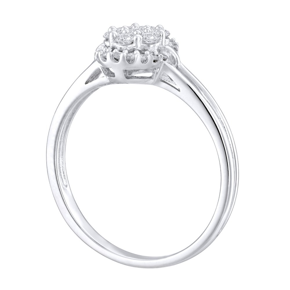 9ct White Gold 0.30 Carat Natural Diamond Cluster Oval Ring