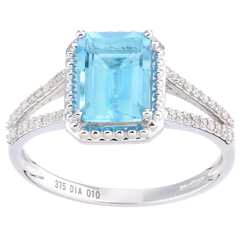 9ct White Gold Blue Topaz & Diamond Ring