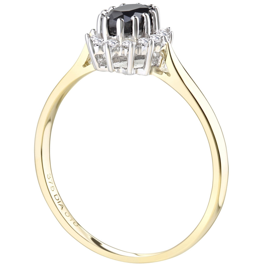 0.89 Ct Oval Natural Blue Sapphire and Diamond Victorian Halo Ring in 9ct Yellow Gold