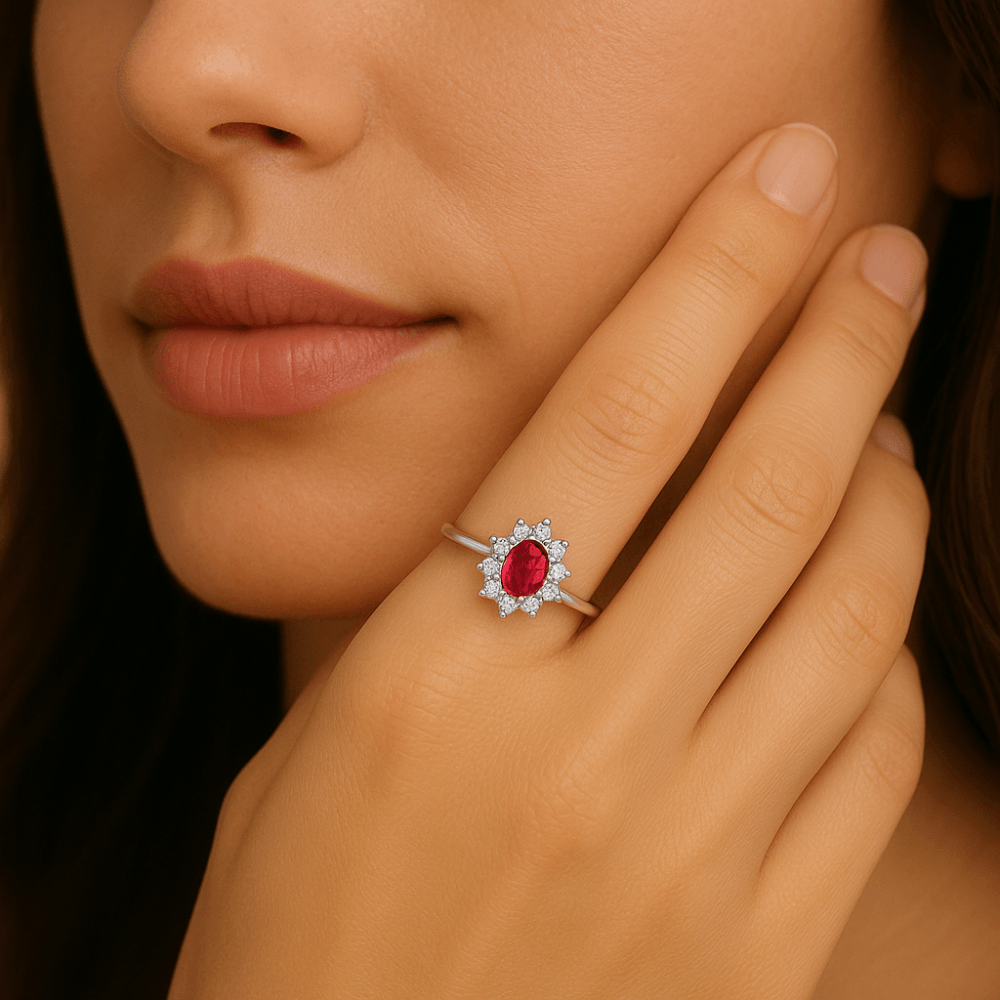 Round Brilliant Ruby and 0.25ct Diamonds 9ct Cluster Ring