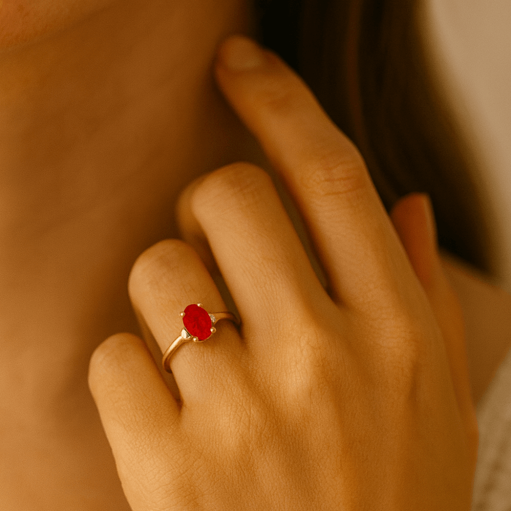 9ct Yellow Gold CZ Ruby Ring