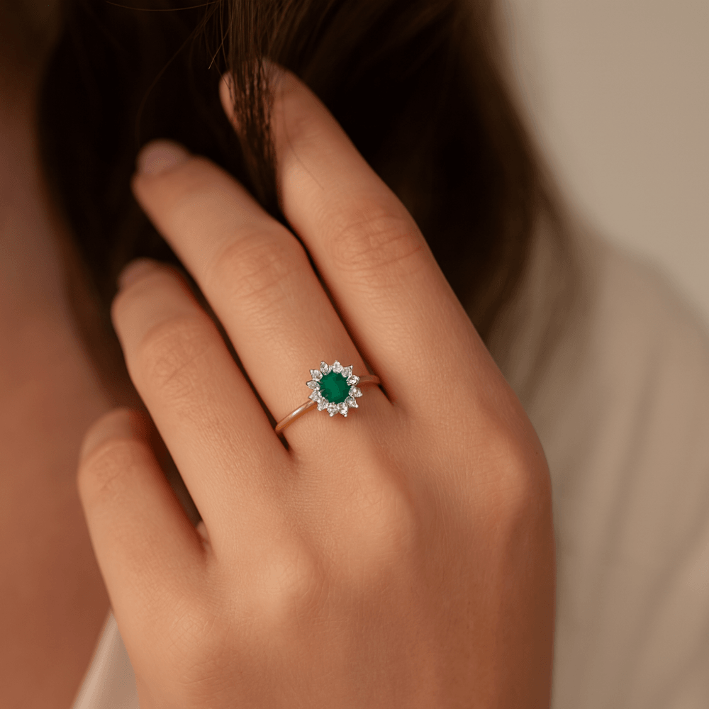 9ct Yellow Gold 2.05 ct Oval Emerald Halo Ring with Cubic Zirconia
