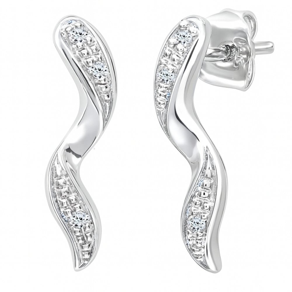 Diamond Twist Drop Earrings 9ct White Gold | Prime Jewellery