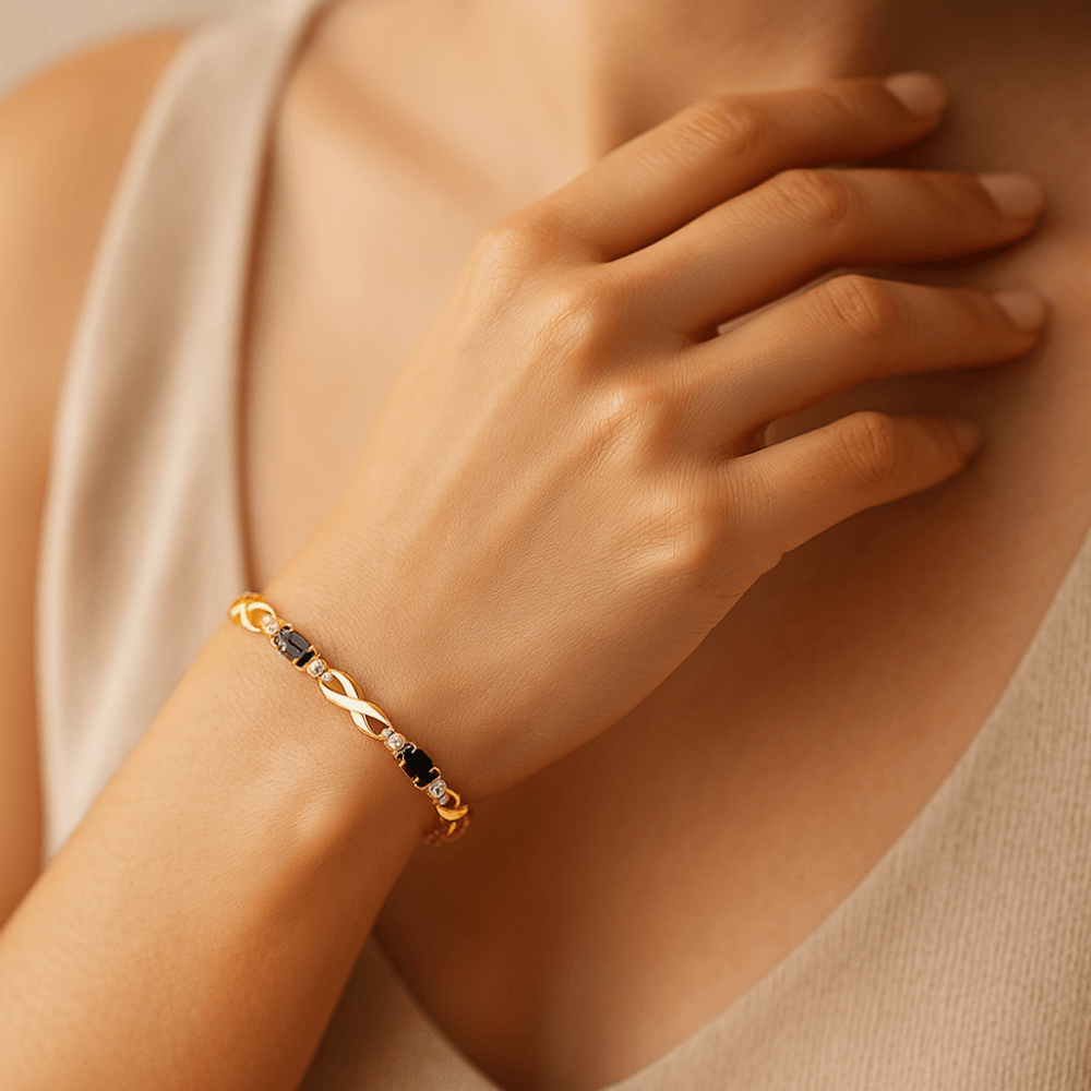 9ct Yellow Gold 2.35ct Natural Black Sapphire and Diamond Bracelet