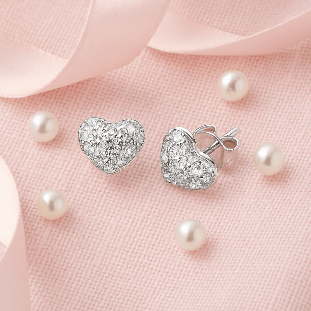 9ct White Gold 0.15 Carat Natural Diamond 3D Heart Stud Earrings