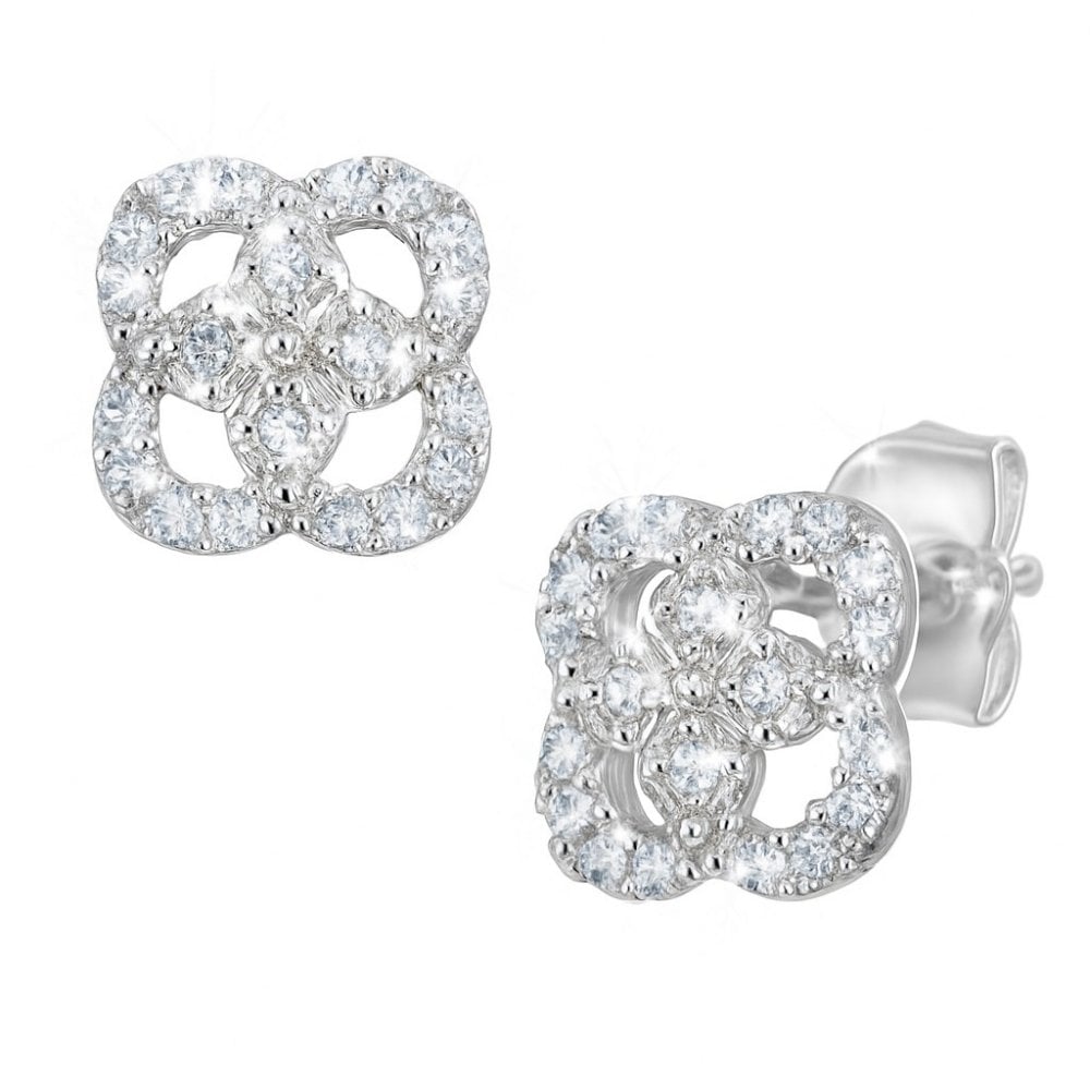9ct White Gold 0.15 Carat Natural Diamond Flower Stud Earrings
