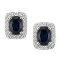 0.53 Ct Oval Natural Blue Sapphire and Diamond Halo Stud Earrings in 9ct White Gold