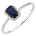 Octagon Blue Sapphire and Diamond Halo Ring 18ct White Gold | Prime Jewellery