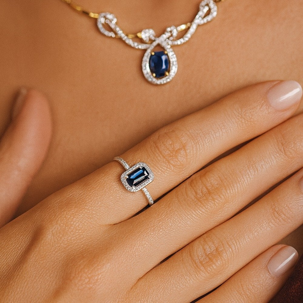 Octagon Blue Sapphire - detail view | Prime Jewellery