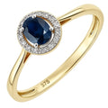 0.5 Ct Oval Natural Blue Sapphire and Diamond Halo Ring in 9ct Yellow Gold
