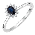 0.8 Ct Oval Natural Blue Sapphire and Diamond Solitaire Halo Ring in 18ct White Gold