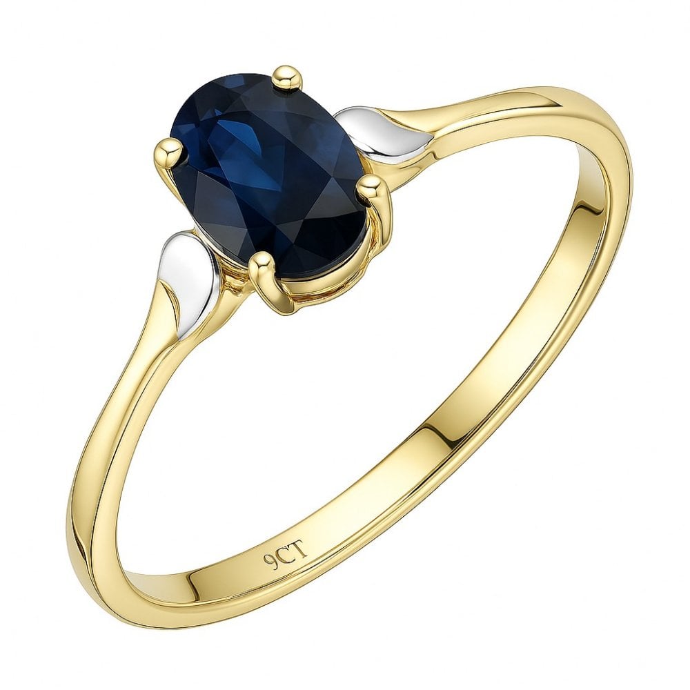 Natural Blue Sapphire Solitaire Ring in 9ct Yellow Gold Oval 0.72 Ct