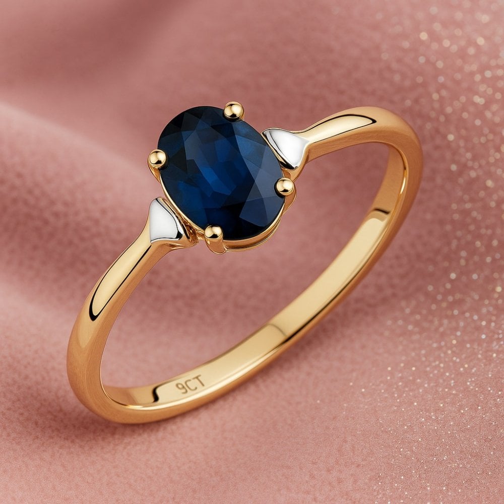 Natural Blue Sapphire Solitaire Ring in 9ct Yellow Gold Oval 0.72 Ct
