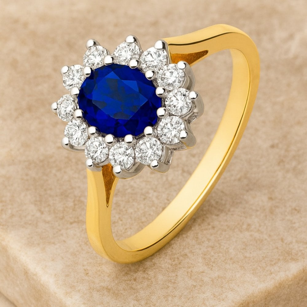 9ct Yellow and White Gold Sapphire Ring in Cluster Design