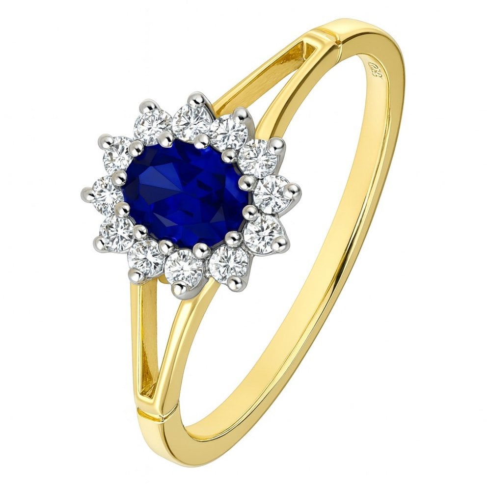 9ct Yellow and White Gold Sapphire Ring in Cluster Design