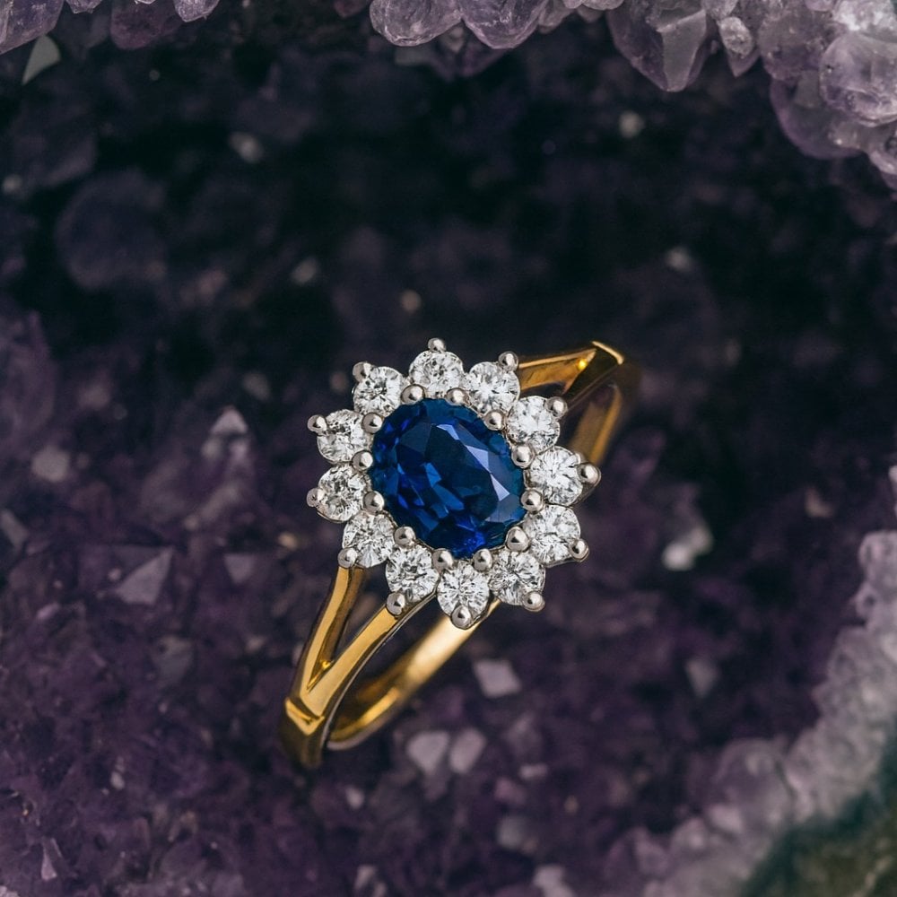 9ct Yellow and White Gold Sapphire Ring in Cluster Design