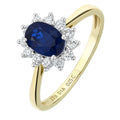 1.34 Ct Oval Natural Blue Sapphire and Diamond Halo Ring in 9ct Yellow Gold